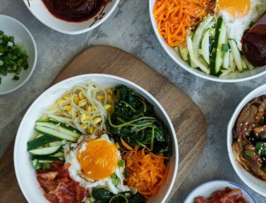 cooked food on white ceramic bowls
